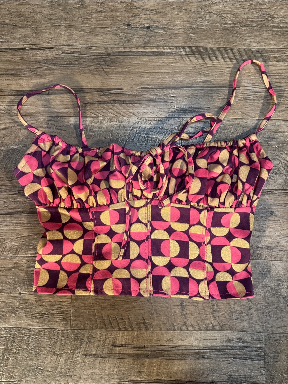 Urban Outfitters - Pink, Gold and Maroon Tie Front Crop Camisole - Size S
